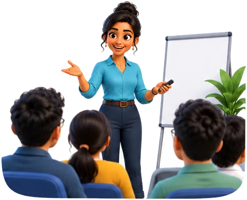 A trainer leading an in-person speaking workshop